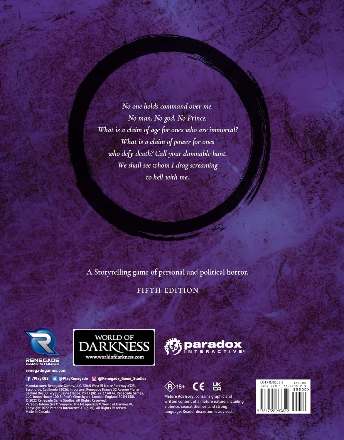 Vampire The Masquerade RPG: 5th Edition Core Rulebook | Role Playing Game
