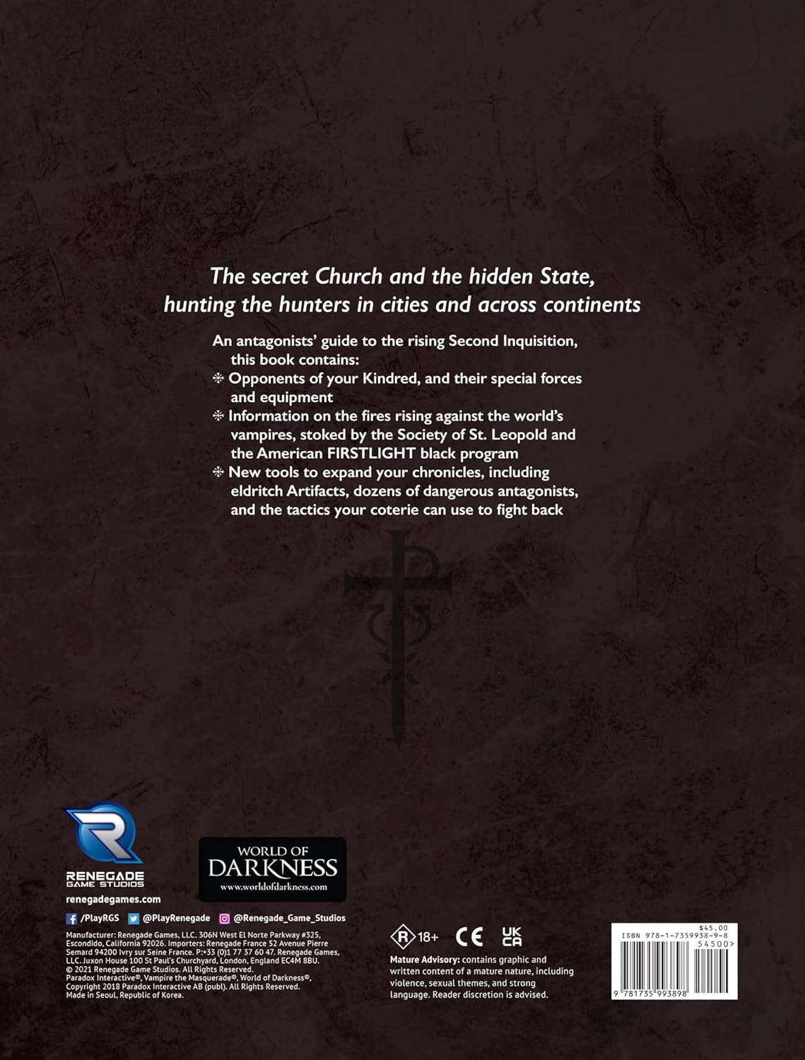 Vampire The Masquerade RPG: 5th Edition Second Inquisition | Role Playing Game