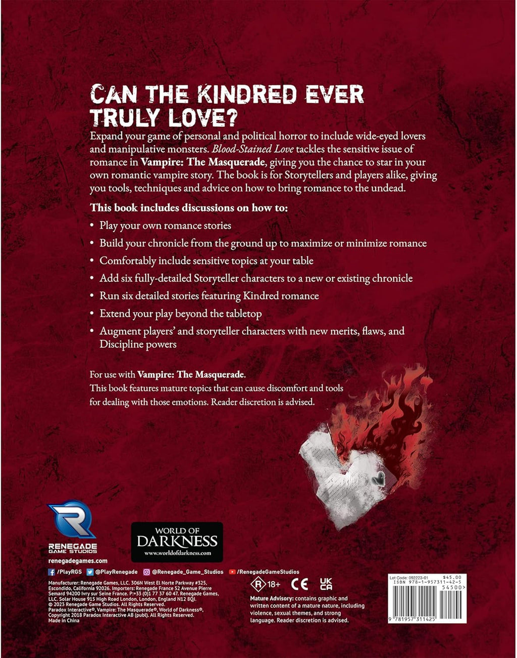 Vampire The Masquerade RPG: 5th Edition Blood-Stained Love | Role Playing Game