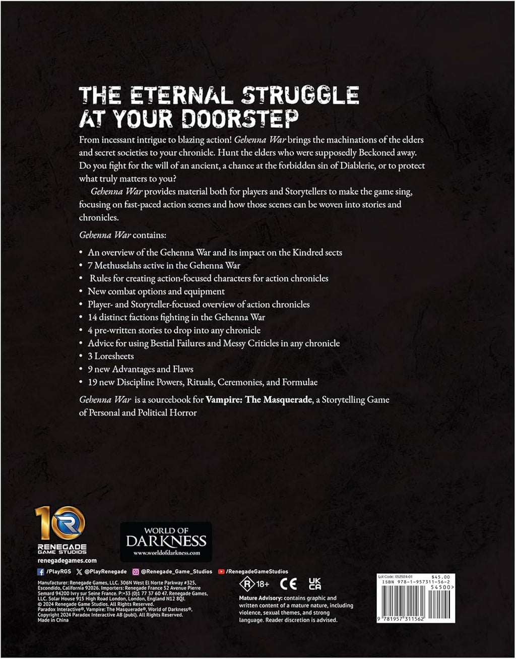 Vampire The Masquerade RPG: 5th Edition Gehenna War | Role Playing Game