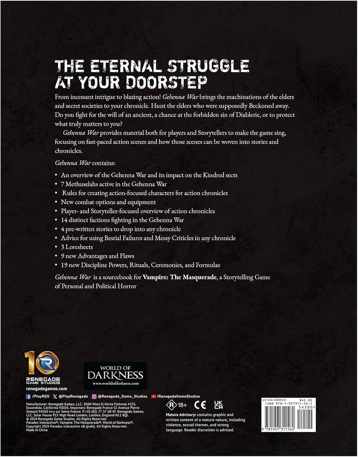 Vampire The Masquerade RPG: 5th Edition Gehenna War | Role Playing Game
