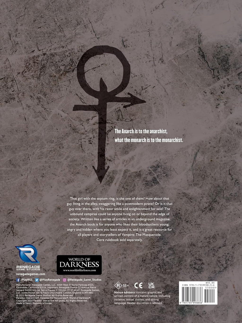Vampire The Masquerade RPG: 5th Edition Anarch Sourcebook | Role Playing Game