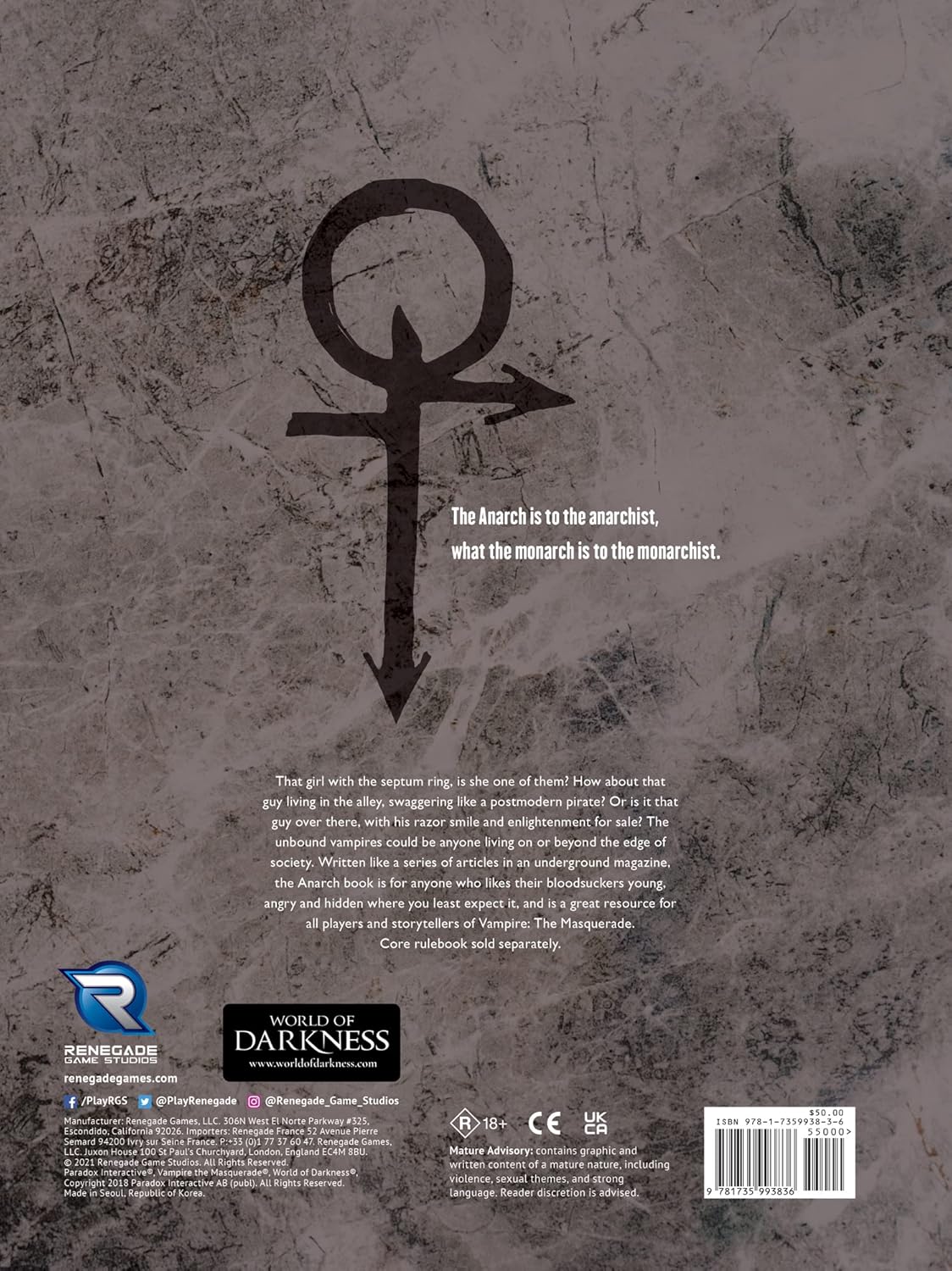 Vampire The Masquerade RPG: 5th Edition Anarch Sourcebook | Role Playing Game